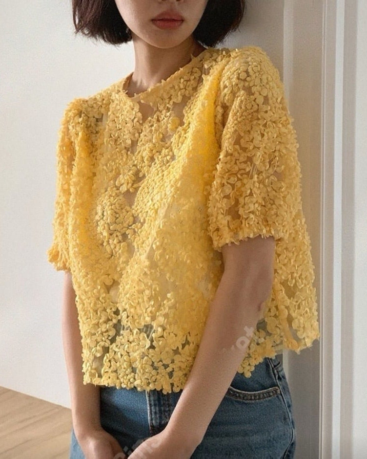 フラワーレースシースルーブラウス