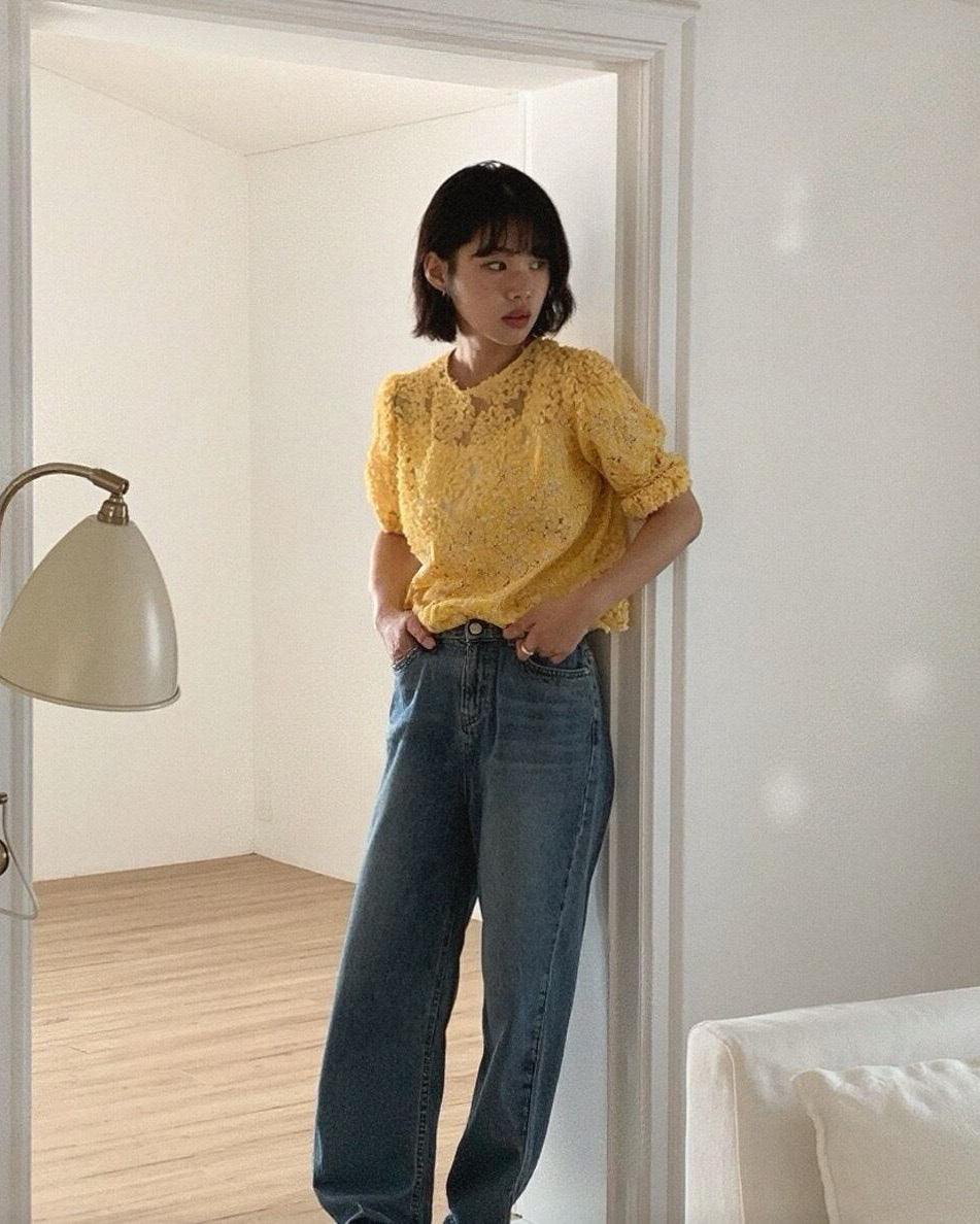 フラワーレースシースルーブラウス