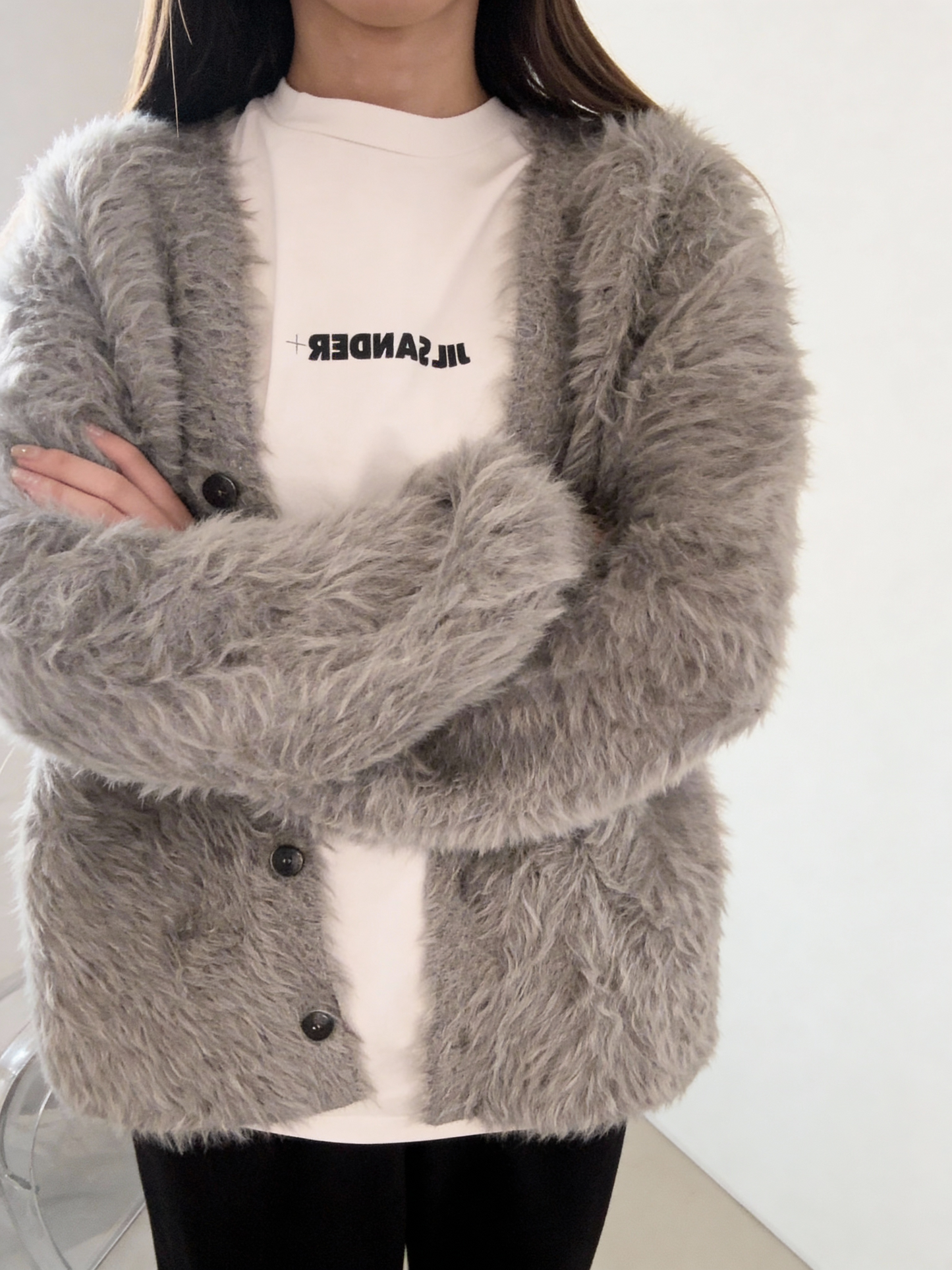 Mejular original ヘアリーニットカーディガン